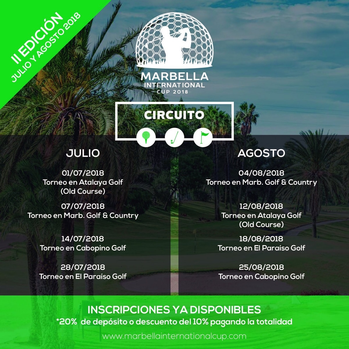 El torneo de golf amateur 'Marbella International Cup' 2018 se celebra del 1 de julio al 25 de agosto