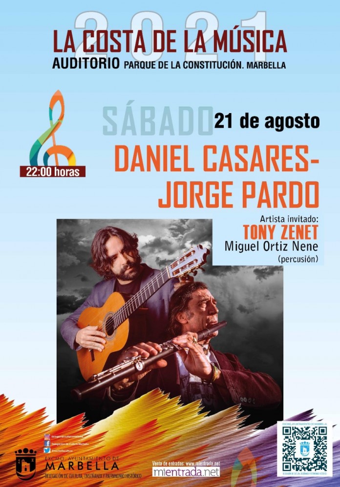 La pareja flamenca formada por el guitarrista Daniel Casares y el saxofonista Jorge Pardo actuará en el auditorio del Parque de la Constitución mañana y el sábado